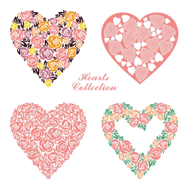 Wedding floral hearts set. — Stock Vector