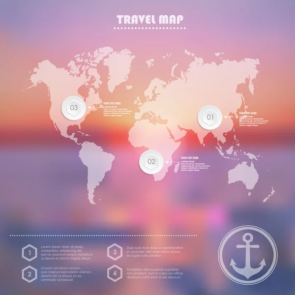 Viagens Mapa Mundial símbolos e tipografia — Vetor de Stock