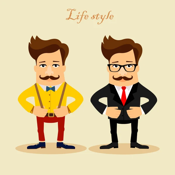 Casual mannen cartoon tekens. — Stockvector