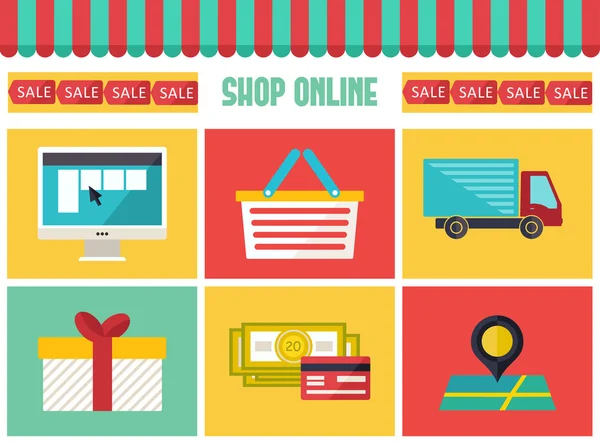 Concepto de proceso de compra online — Vector de stock