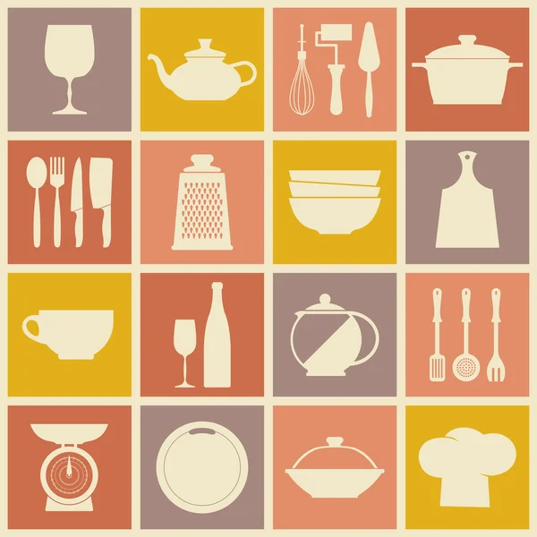 Cocina y platos de cocina iconos — Vector de stock