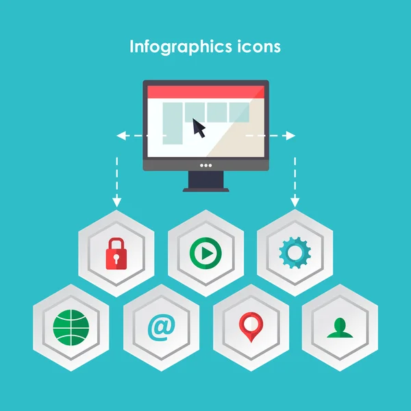 Web design conjunto de ícones infográficos hexagonais — Vetor de Stock