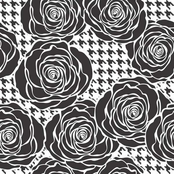 Floral seamless pattern with roses on tweed texture background. — Stock Vector