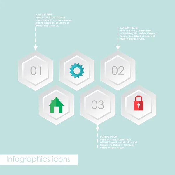 Web design conjunto de ícones infográficos hexagonais — Vetor de Stock