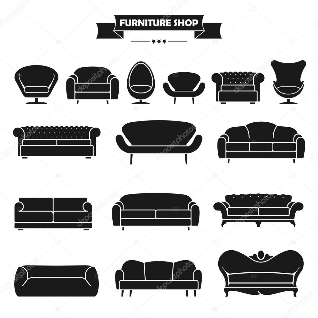 Luxury modern sofa and couch icons set.