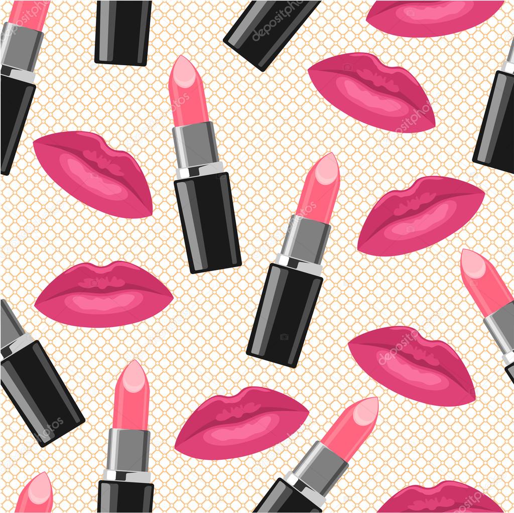 Kiss lips and pink lipstick pattern