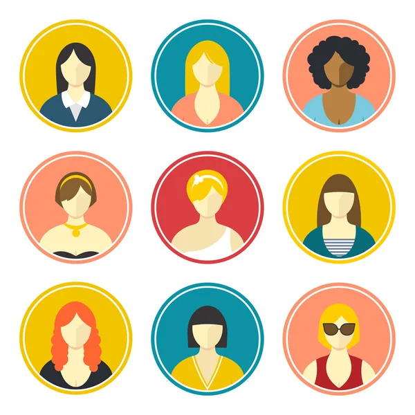 Female avatars in circle frames — Stock Vector