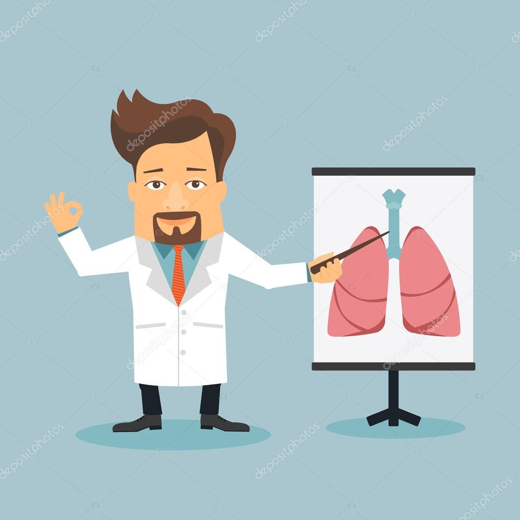 Doctor pointing at hape of human lungs