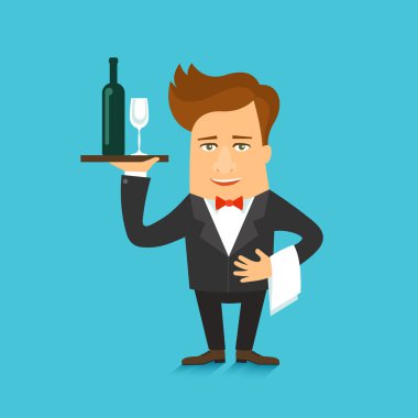Şarap şişesi hizmet garson