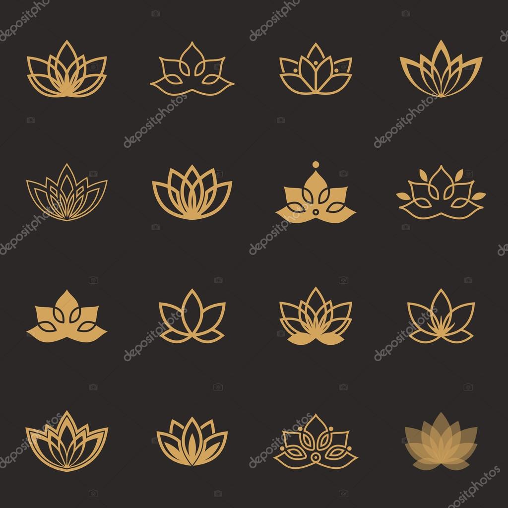 Vector floral Wellness labels of Lotus symbol icons