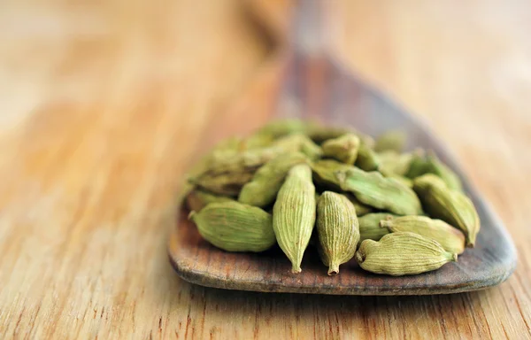 Green cardamom with spatula — Stock Photo, Image