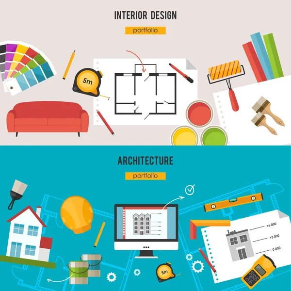 Architecture, Interior design banners — Stock Illustration Architecture, Interior design banners Stock Vector