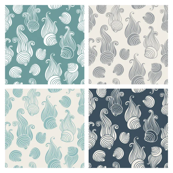 Sea shell seamless patterns  set — Stock Vector