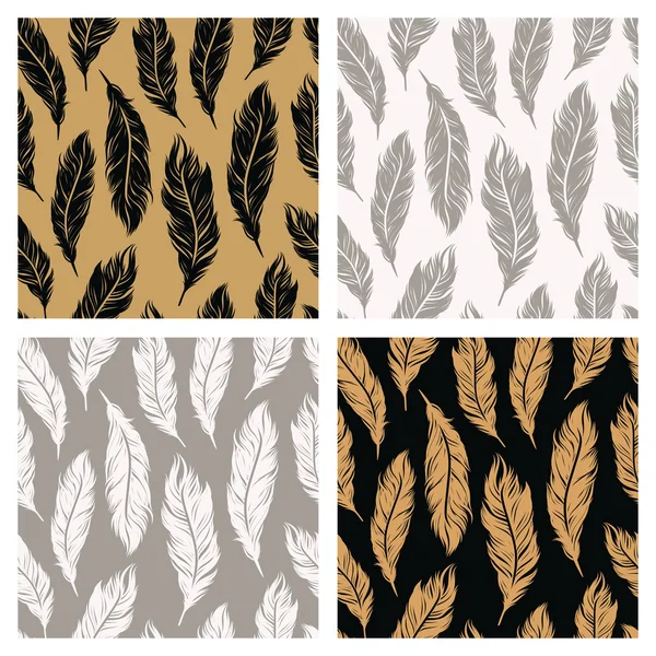 Seamless patterns set with feathers — Stock Vector
