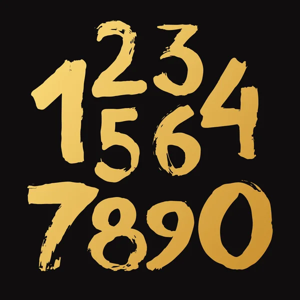 Golden Handmade drawn Numbers 0-9 — Stock Vector