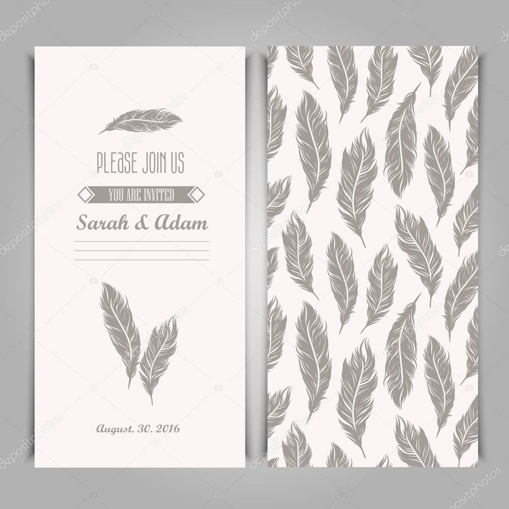 vintage template with silver feathers