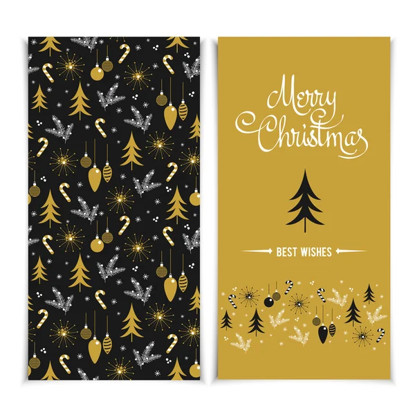 Plantilla de tarjeta Feliz Navidad. Navidad carteles de oro conjunto vect — Vector de stock