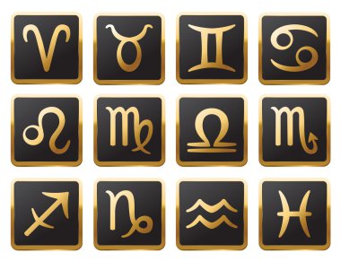 Zodiac golden signs set for web and print. Vector symbol set