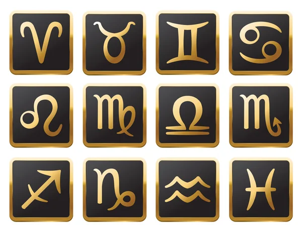 Semne aurii zodiacale setate pentru web și print. Set de simboluri vector — Vector de stoc