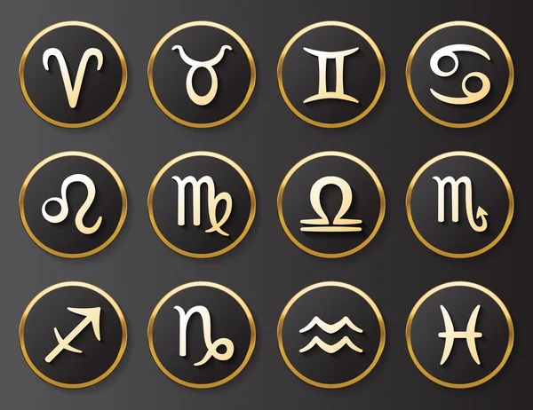 Semne aurii zodiacale setate pentru web și print. Set de simboluri vector — Vector de stoc