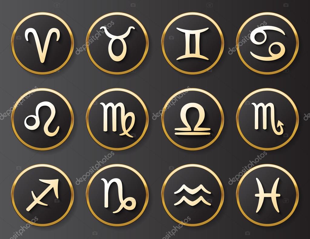 Zodiac golden signs set for web and print. Vector symbol set Stock