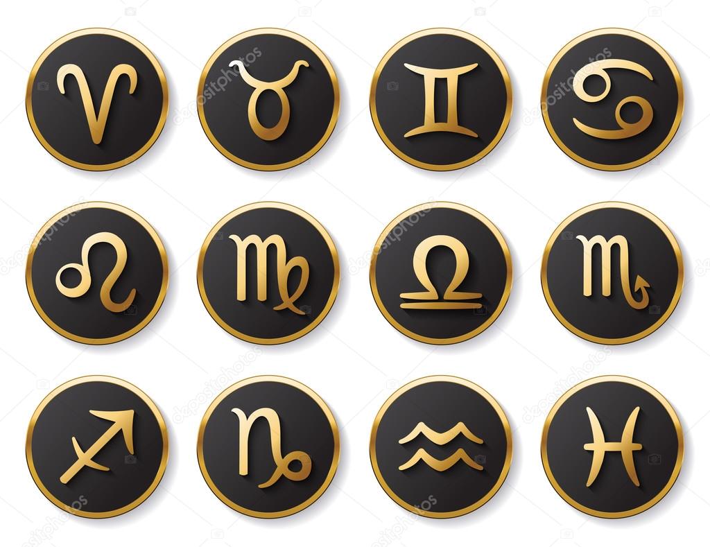 Zodiac golden signs set for web and print. Vector symbol set