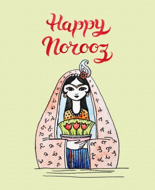 Başlık Happy Norooz ile El Çizilmiş Tebrik Kartı şablonu