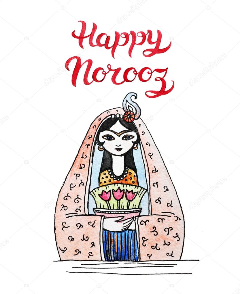 Hand Drawn Greeting Card template with title Happy Norooz