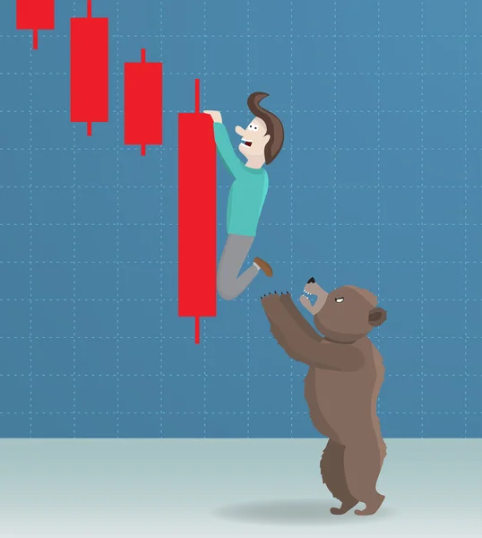 Urso e queda do mercado de ações . — Vetor de Stock