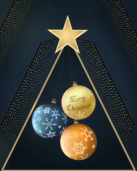 Weihnachtskarte Mit Dekorationen Und Goldenem Glitzer Vektorillustration — Stockvektor
