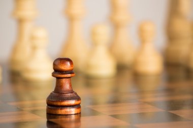 Satranç tahtasında fotoğraflanmış.