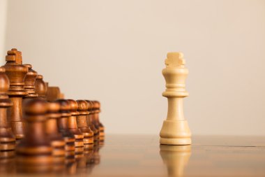 Satranç tahtasında fotoğraflanmış.