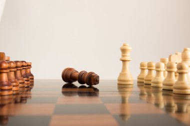 Satranç tahtasında fotoğraflanmış.