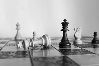 Satranç tahtasında fotoğraflanmış.