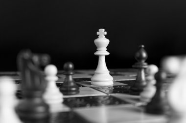 Satranç tahtasında fotoğraflanmış.