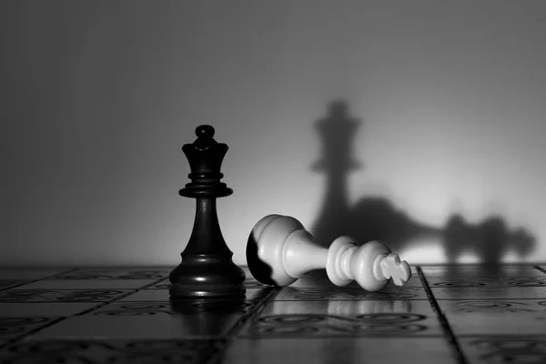 Échecs photographiés sur un échiquier — Photo