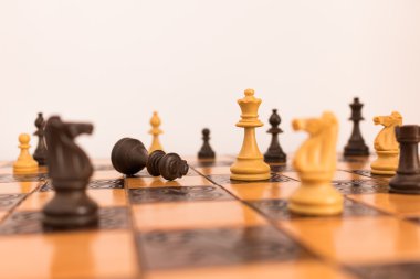 Satranç tahtasında fotoğraflanmış.