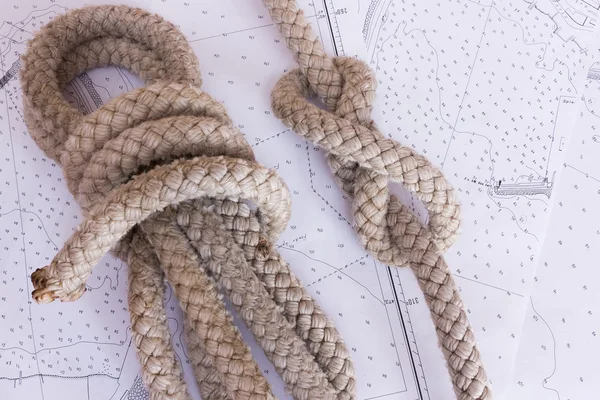 Nautical knots photographed on nautical map — Stock Photo, Image