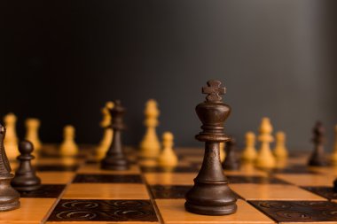 Satranç tahtasında fotoğraflanmış.