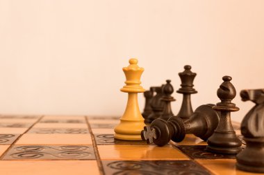 Satranç tahtasında fotoğraflanmış.