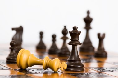 Satranç tahtasında fotoğraflanmış.