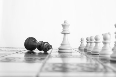 Satranç tahtasında fotoğraflanmış.