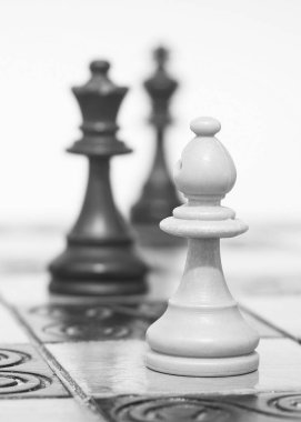 Satranç tahtasında fotoğraflanmış.