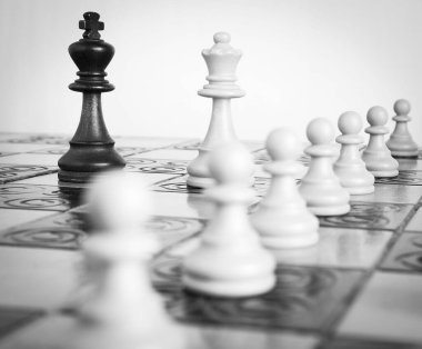 Satranç tahtasında fotoğraflanmış.