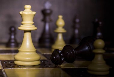 Satranç tahtasında fotoğraflanmış.