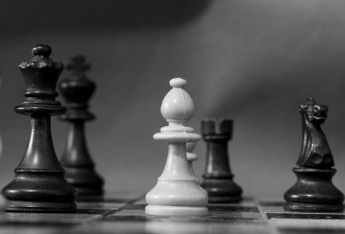 Satranç tahtasında fotoğraflanmış.