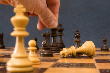 Satranç tahtasında fotoğraflanmış.