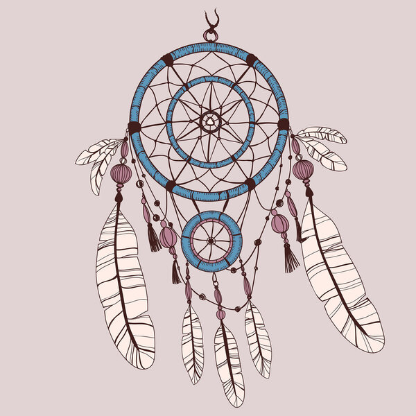 Dreamcatcher, feathers and beads.