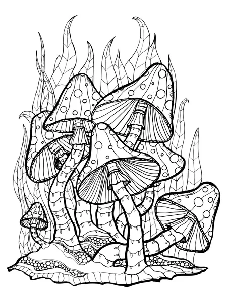 Des champignons. Amanita. Coloriage — Image vectorielle