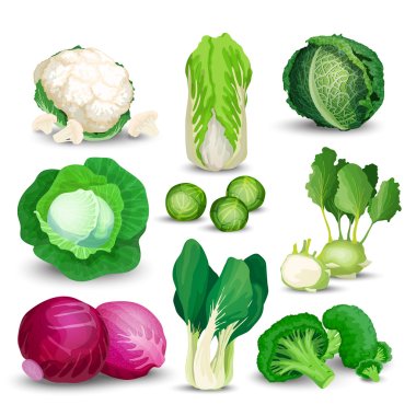 Vegetable set with cabbages clipart